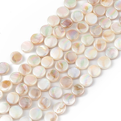 Electroplated Natural Freshwater Shell Beads Strands, AB Color, Flat Found