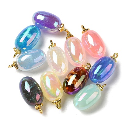 Acrylic Pendants with Giltter Powder, with Alloy Finding, Oval