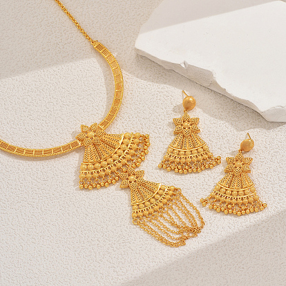 Винтажные латунные веерные ожерелья и серьги с кисточками для невесты на свадьбу