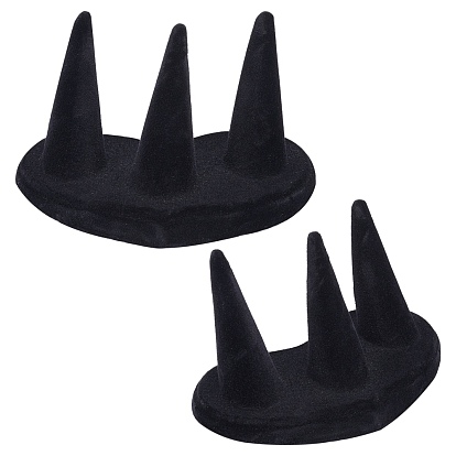 2pcs présentoirs à anneaux en résine PVC floquée, pour présentoirs à bagues, en forme de cône