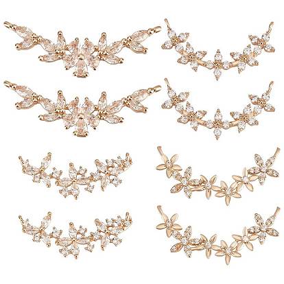 8 шт. 4 стили латуни проложить прозрачный фианит соединитель подвески, цветок ссылки, разнообразные