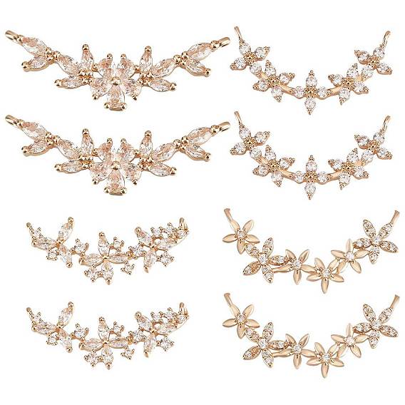 8 шт. 4 стили латуни проложить прозрачный фианит соединитель подвески, цветок ссылки, разнообразные