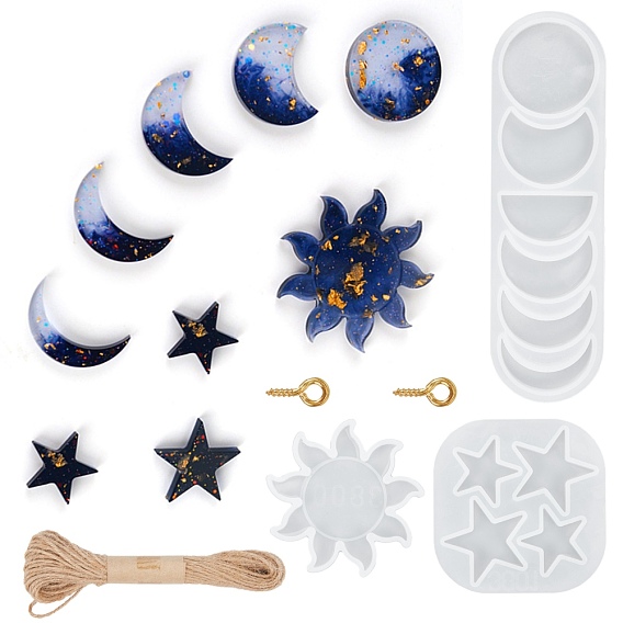 Ювелирные комплекты diy, в том числе силиконовые формы, формы для литья смолы, джутовый шпагат и железный винт с ушком