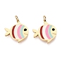 304 Stainless Steel Enamel Pendants, Fish Charms, Ion Plating(IP), Long-Lasting Plated, Golden