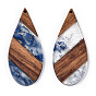 Transparent Resin & Walnut Wood Big Pendants, Teardrop Charms