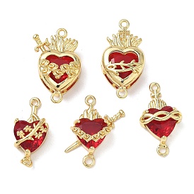 Подвески-соединители в виде священного сердца из латуни со стеклом темно-красного цвета, без свинца и без кадмия, долговечный, стойки покрытие