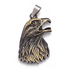 Tibetan Style Alloy Pendants, with Stainless Steel Findings, Eagle