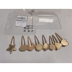 8Pcs 8 Styles Alloy Alligator Hair Clip Finding, Cabochon Settings, For DIY Hair Accessories Making