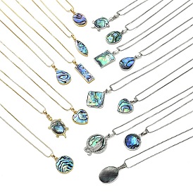 Rack Plating Natural Paua Shell Pendants Necklace, with Brass Findings