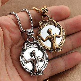 Панк-стиль 316l хирургическая нержавеющая сталь готический череп волшебное зеркало женский кулон цепочка-коробочка ожерелья для мужчин