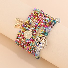 3шт. браслеты с подвесками из сплава, многорядные браслеты из стеклянных бусин для женщин, золотые