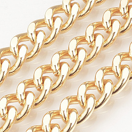 Brass Cuban Link Chains, Chunky Curb Chains, Diamond Cut Chains, Unwelded, with Spool, Faceted, Nickel Free, Real 18K Gold Plated