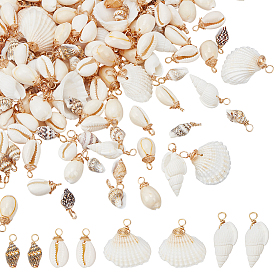 80шт 3 стили натуральные подвески из смешанных ракушек, подвески в форме ракушек, с петлями из медной проволоки, разноцветные