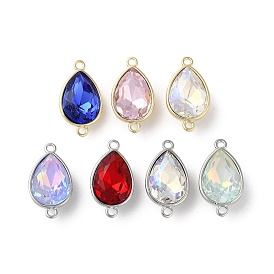 Brass Pave Glass Rhinestone Connector Charms, Teardrop Links, Mixed Color