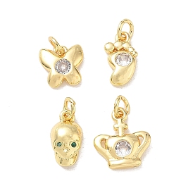 Латунные микро проложить кубического циркония прелести, Подвески в виде отпечатка ноги, бабочки, короны и скелета., реальный 18 k позолоченный