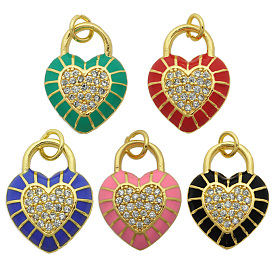 Brass Micro Pave Clear Cubic Zirconia Pendants,  with Enamel and Jump Rings, Light Gold, Cadmium Free & Nickel Free & Lead Free, Heart