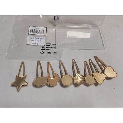 8Pcs 8 Styles Alloy Alligator Hair Clip Finding, Cabochon Settings, For DIY Hair Accessories Making