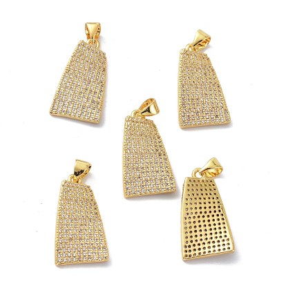 Brass Cubic Zirconia Pendants, Long-Lasting Plated, Lead Free & Cadmium Free, Real 18K Gold Plated, Trapezoid