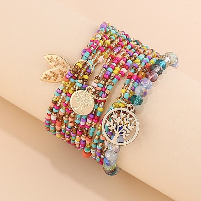 3шт. браслеты с подвесками из сплава, многорядные браслеты из стеклянных бусин для женщин, золотые