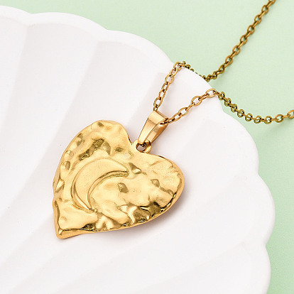 304 подвесные из нержавеющей стали ожерелья, сердце с луной, ионное покрытие (ip)