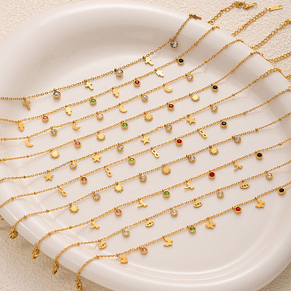 304 Браслеты на лодыжку из нержавеющей стали с подвесками из кубического циркония для женщин, золотые