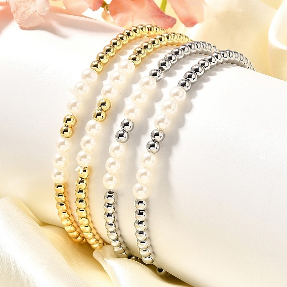Латунные браслеты из бисера для женщин, с пластмассовой жемчужиной abs