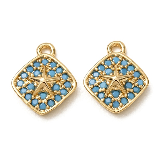 Synthetic Turquoise Pendants, Brass Rhombus with Star Charms, Nickel Free