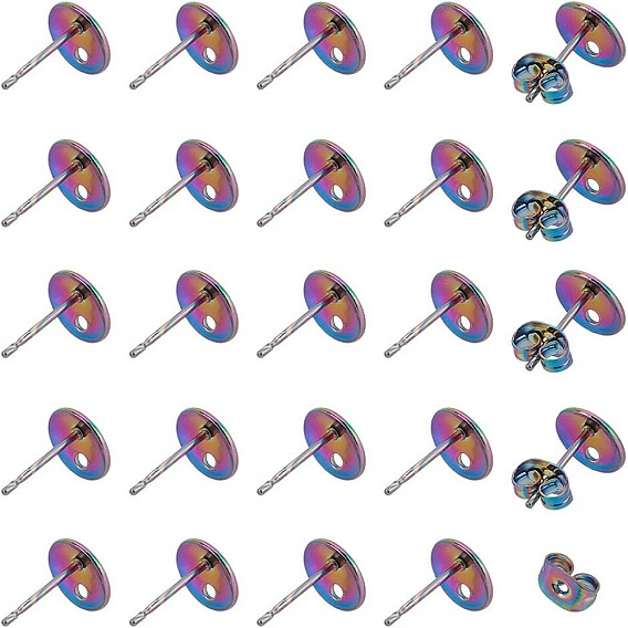 50шт. ионное покрытие (IP) 304 фурнитура для сережек-гвоздиков из нержавеющей стали, с петлей, плоско-круглые