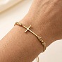 Bracelets ajustables en acier inoxydable tressé à la main avec perles en laiton, à maillons croisés latéraux, pour hommes et femmes, mocassin