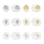 36Pcs 6 Style Freshwater Shell Links Connectors, Flat Round with Tree & Hamsa Hand & Flamingo Pattern
