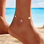925 Sterling Silver Cable Chain Anklet, Natural Freshwater Pearls, Micro Pave Grade 4A Cubic Zirconia Star Charm