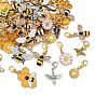 55 décorations de pendentifs en alliage pcs, avec fermoir pince de homard, abeilles & fleur, platine et d'or