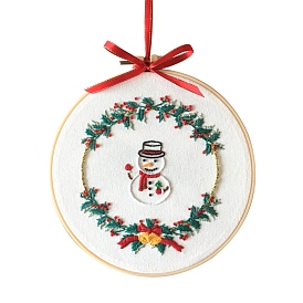 Christmas Themed DIY Embroidery Sets, Including Imitation Bamboo Embroidery Frame, Iron Pins, Embroidered Cloth, Cotton Colorful Embroidery Threads