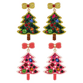 Серьги-гвоздики из сплава в виде рождественских елок с бантом для женщин, с 316 хирургическими штифтами из нержавеющей стали, пластиком и акрилом