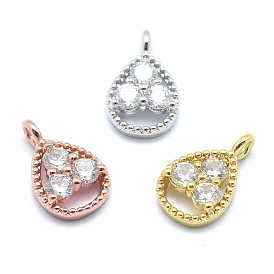 Brass Charms, with Cubic Zirconia, Cadmium Free & Nickel Free & Lead Free, Teardrop