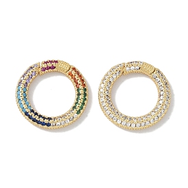 Rack Plating Brass Micro Pave Cubic Zirconia Spring Gate Rings Clasps, Cadmium Free & Lead Free, Long-Lasting Plated