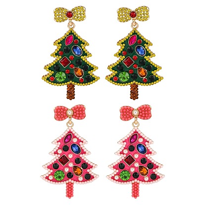 Серьги-гвоздики из сплава в виде рождественских елок с бантом для женщин, с 316 хирургическими штифтами из нержавеющей стали, пластиком и акрилом