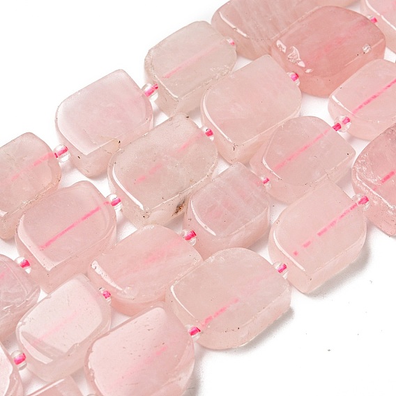 Natural Rose Quartz Beads Strands, with Seed Beads, Faceted Rectangle