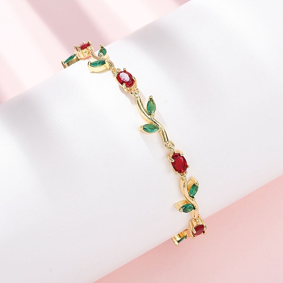 Латунные браслеты-цепочки с микропаве из кубического циркония для женщин, цветок