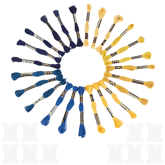 24 мотки 3 сумки 6 многослойные полиэстеровые нитки для вышивания, нитки для вышивки крестом, сегмент окрашенный градиентный цвет/рождественская/осенняя цветовая серия, с 12пластиковыми досками для намотки резьбы