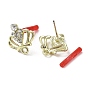 Rack Plating Golden Alloy Stud Earrings Finding, with Rhinestone & Horizontal Loops and 304 Stainless Steel Pin, Crown, Cadmium Free & Nickel Free & Lead Free
