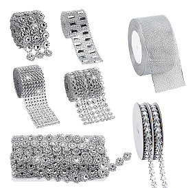 Bändersets, einschließlich 1 Set aus Strassband aus Kunststoff, 1pc Polyesterband, 1 Strassbandrolle, 2 Rollen Polyester-Spitzenband
