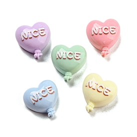 Opaque Resin Cabochons, Heart Balloon with Word NICE