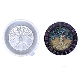 Flat Round with Tree of Life & Runes DIY Wall Decoration Silicone Molds, Resin Casting Molds, for UV Resin, Epoxy Resin Craft Making