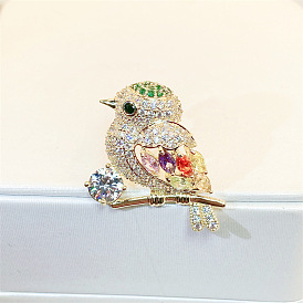 Personality small magpie brooch women's luxury color zircon neckline anti-light pin button shirt collar pin