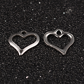 304 Stainless Steel Open Heart Charms, Hollow, 11x11x1mm, Hole: 1mm