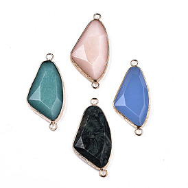 Gemstone Links Connectors, with Brass Findings, Faceted Triangle