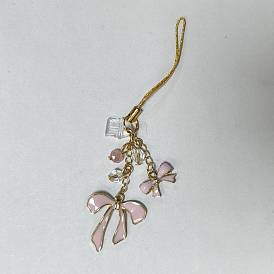 Bracelets pour téléphone portable en verre et alliage émaillé, avec bouchons anti-poussière mobiles en plastique, bowknot