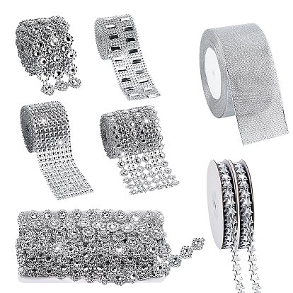 Bändersets, einschließlich 1 Set aus Strassband aus Kunststoff, 1pc Polyesterband, 1 Strassbandrolle, 2 Rollen Polyester-Spitzenband