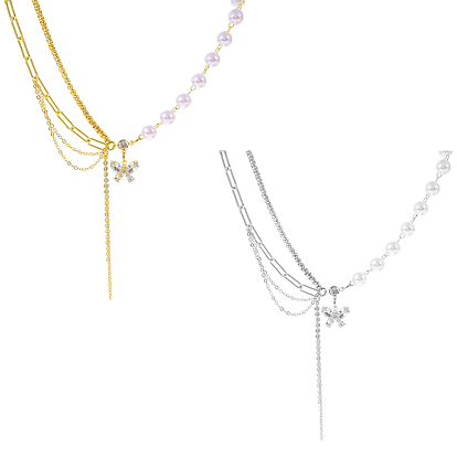 2 шт. 2 цвета сплава кристалл горный хрусталь ожерелья с подвеской в виде бабочки, ожерелья из железных цепочек и искусственного жемчуга для женщин, белые